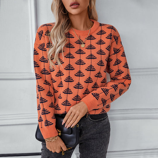Damen Strickpullover mit verspieltem Baumdesign und weichem Material EB