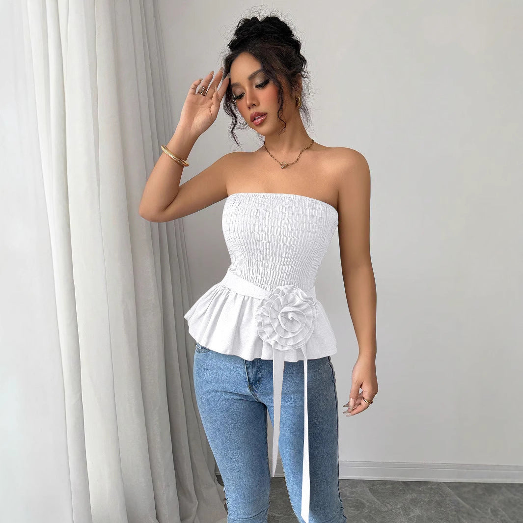 Damen Rüschen Top mit Taillenknoten EB