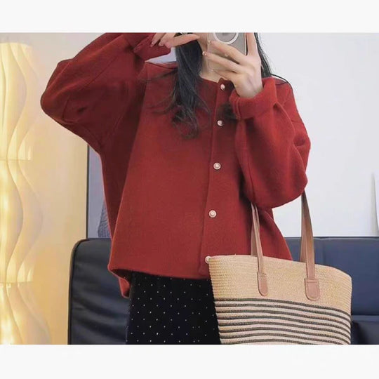 Damen Grobstrickjacke mit eleganter Knopfleiste und lässigem Schnitt EB
