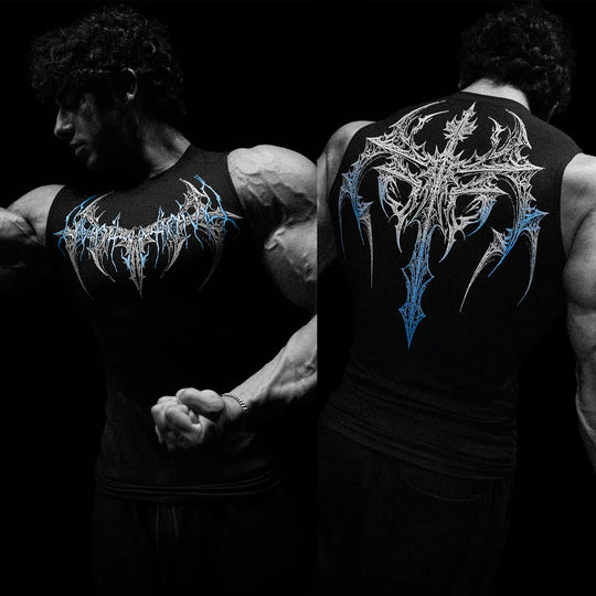 Herren nan figurbetontes Trainings-Tanktop mit tiefen Armausschnitten und filigranem Rückendruck EB