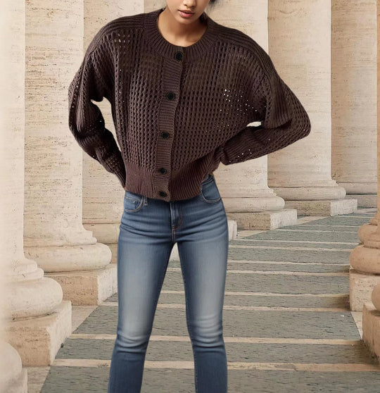 Damen Strickjacke mit luftiger Netzstruktur EB