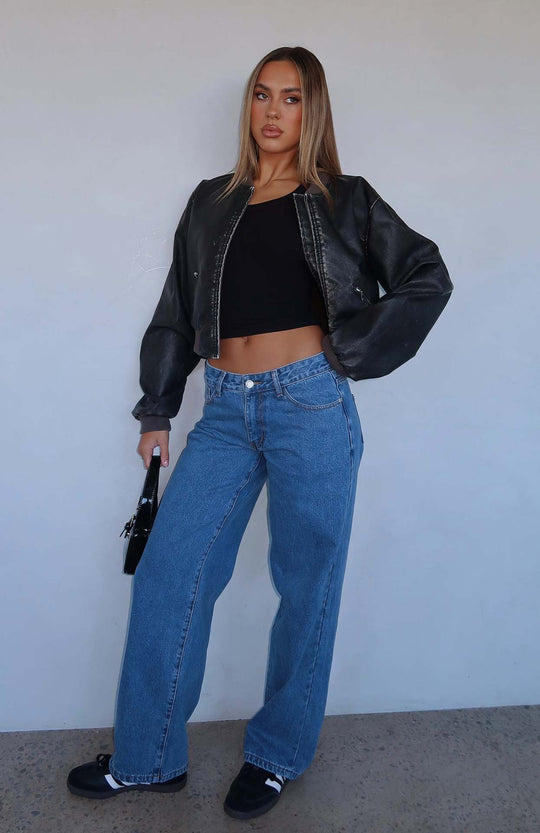Damen lässige weite Jeans mit hohem Bund und modischem Schnitt EB