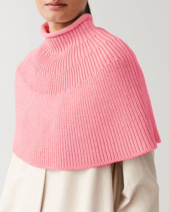 Damen Strick-Cape mit hohem Kragen und feiner Rippstruktur EB