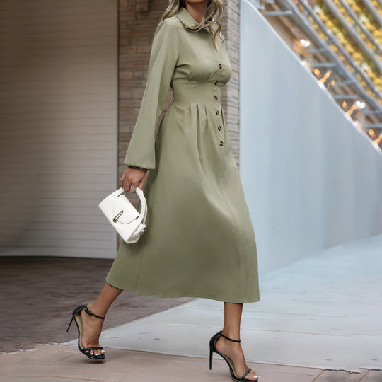 Damen Midi-Kleid mit Knopfleiste und elegantem Taillenzug EB