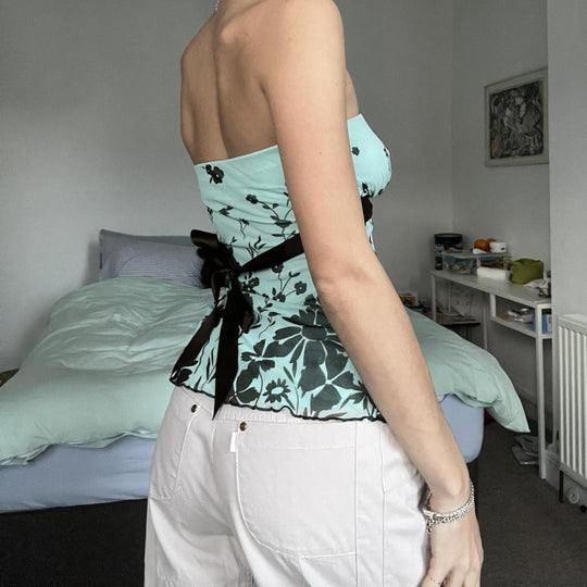 Damen Bandeau-Top mit floralem Druck und verstellbarem Gürtel EB