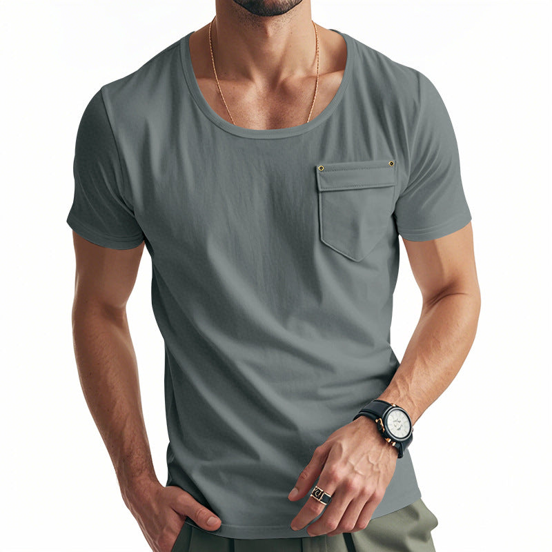 Herren Basic V-Ausschnitt T-Shirt mit Brusttasche EB