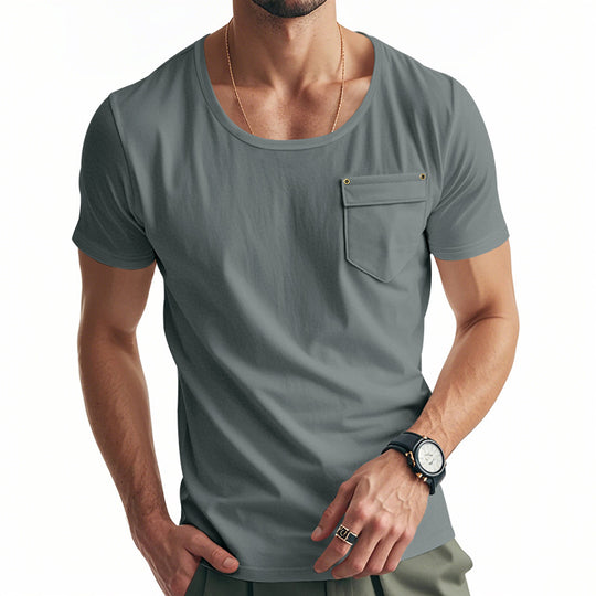 Herren Basic V-Ausschnitt T-Shirt mit Brusttasche EB
