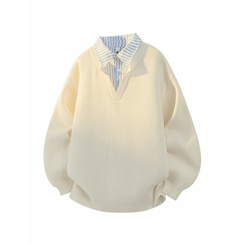 Damen Pullover mit integriertem Hemdkragen und lässigem V-Ausschnitt EB