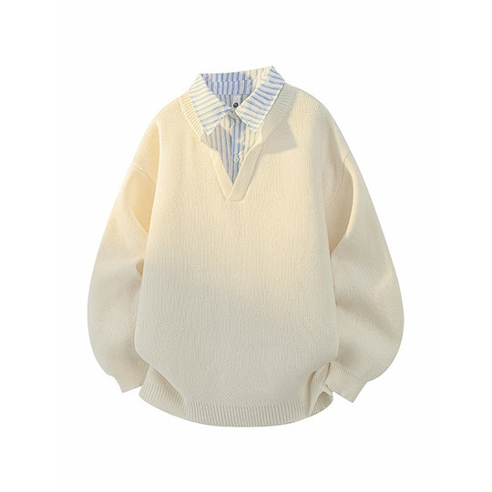 Damen Pullover mit integriertem Hemdkragen und lässigem V-Ausschnitt EB