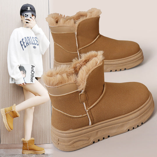 Damen warme Winterstiefel mit flauschigem Kunstfellrand und rutschfester Sohle EB