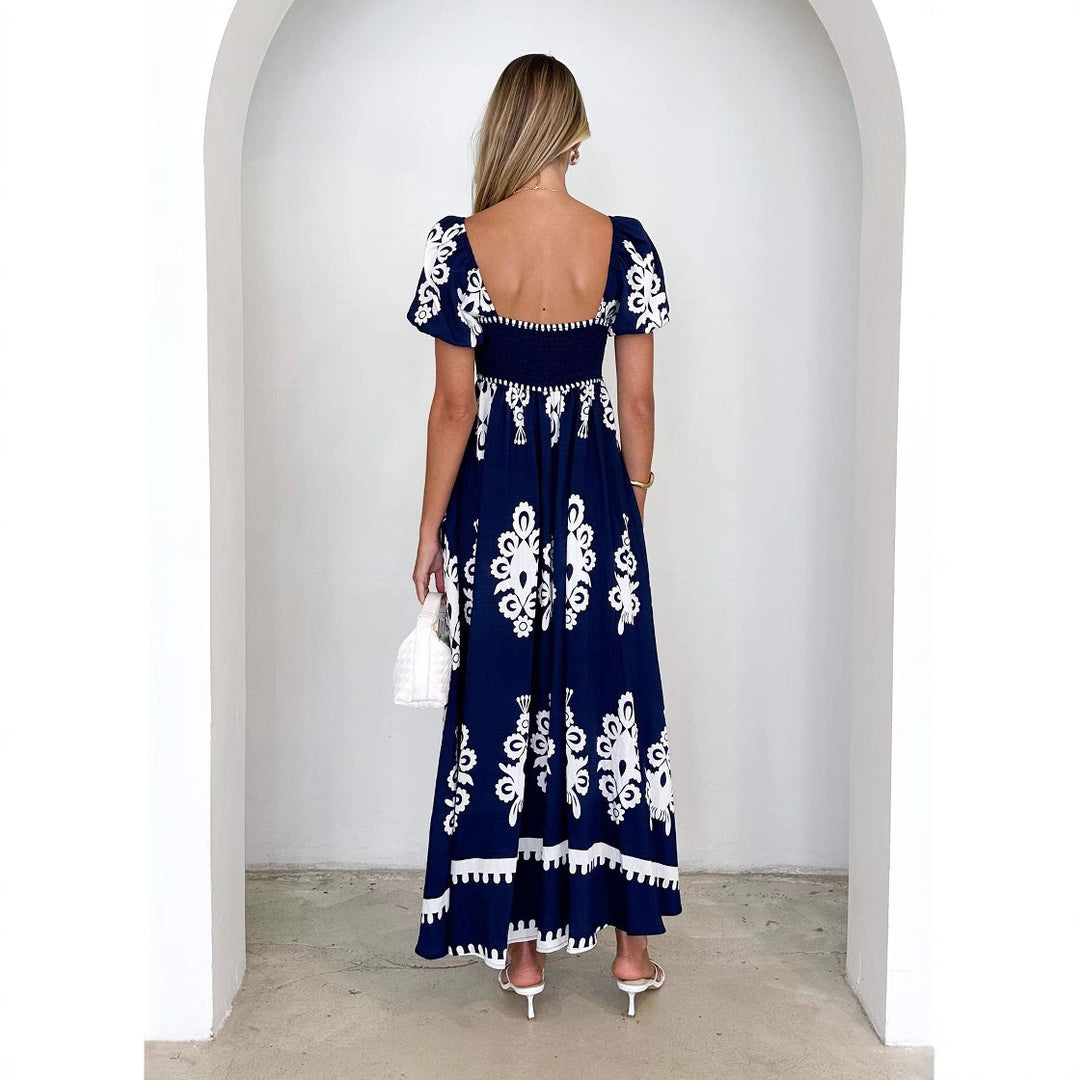 Damen Maxikleid mit eleganten Rüschendetails und floralem Muster EB