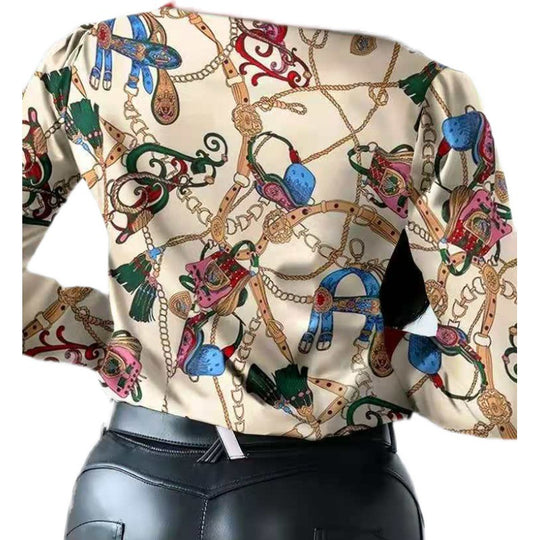 Damen Künstlerischer Druck Knopf-Up Bluse EB