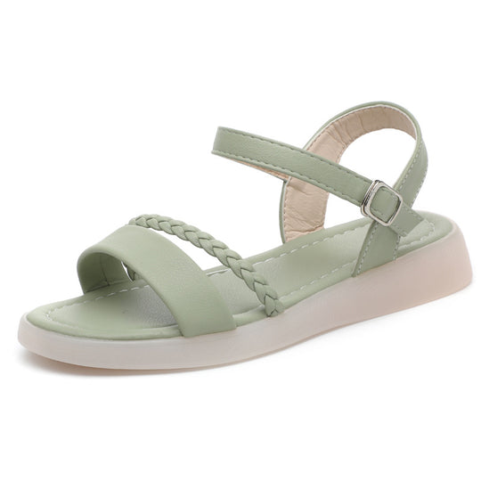 Damen Flache Sandalen mit geflochtenem Riemen und verstellbarem Fesselriemen EB