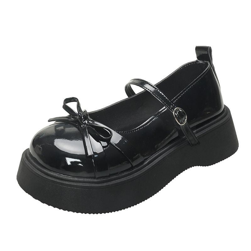 Damen Schicke Plateau-Schuhe mit glänzendem Obermaterial und dekorativem Riemchen EB