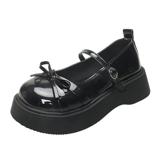 Damen Schicke Plateau-Schuhe mit glänzendem Obermaterial und dekorativem Riemchen EB