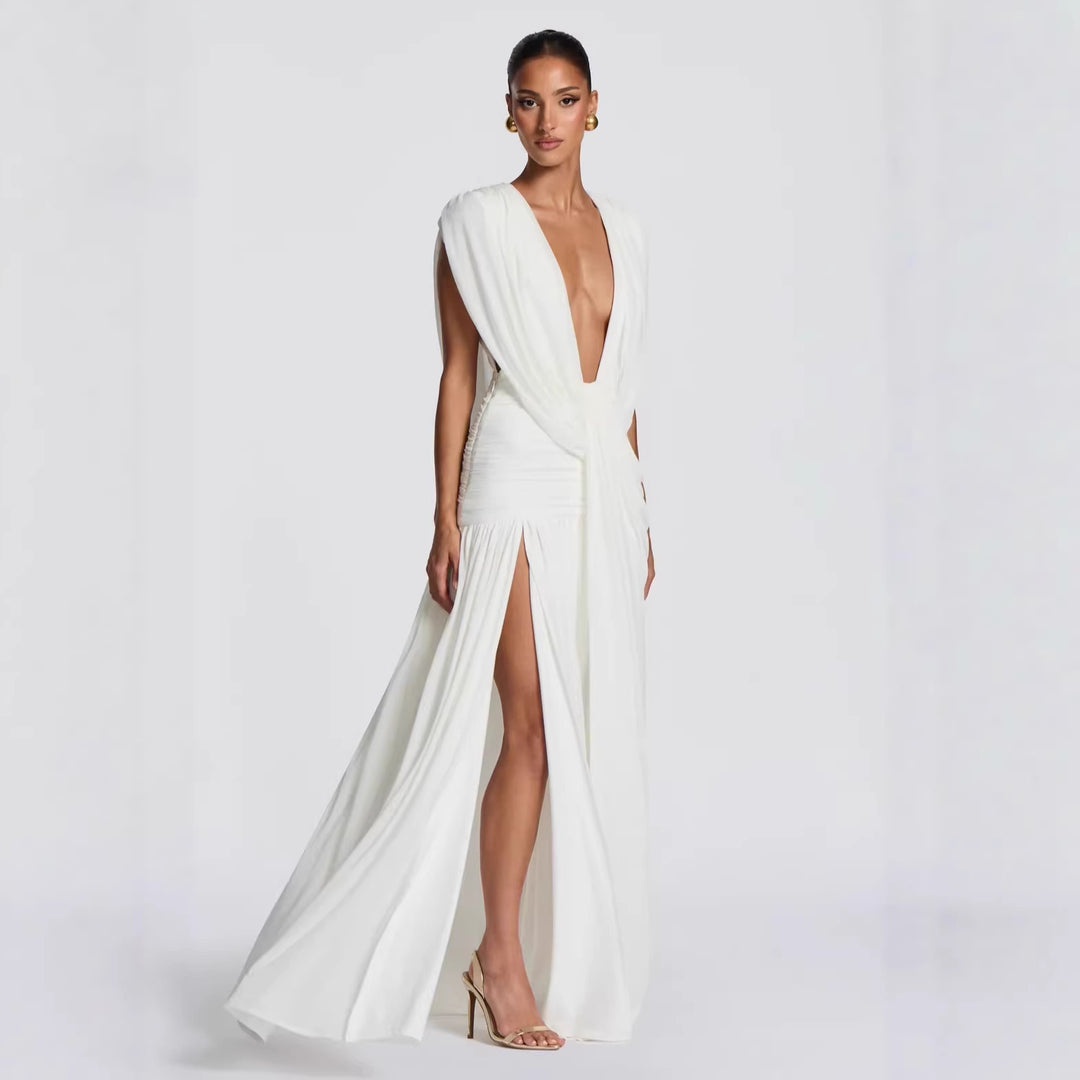 Damen Elegantes tief ausgeschnittenes Abendkleid mit Raffung EB