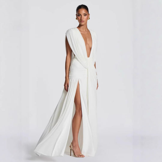 Damen Elegantes tief ausgeschnittenes Abendkleid mit Raffung EB