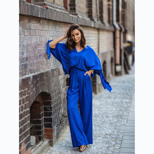 Damen Eleganter Jumpsuit mit weiten Ärmeln und schmalem Taillengürtel EB