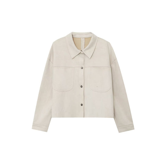 Damen modische Kunstlederjacke mit aufgesetzten Taschen EB