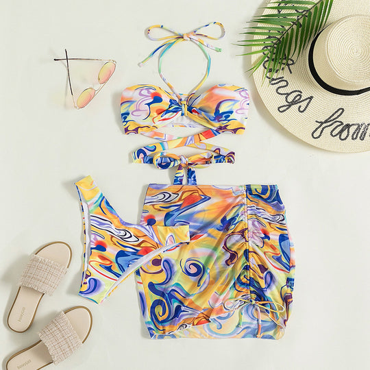 Damen Bandeau-Bikini mit stylischem Wickelrock und modischen Bindebändern EB