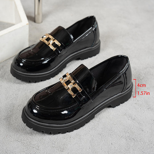 Damen Loafer mit glänzender Oberfläche und modischem Schnallenakzent EB