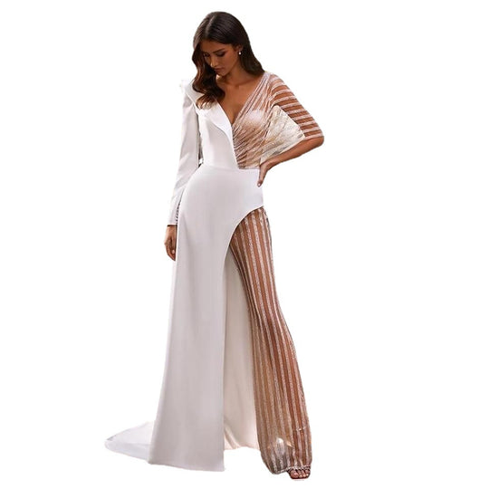 Damen Eleganter Jumpsuit mit asymmetrischem Schnitt und funkelnden Akzenten EB