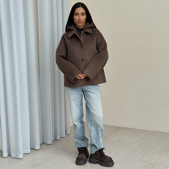 Damen Wolljacke mit modernem Kragen und Knopfverschlüssen EB