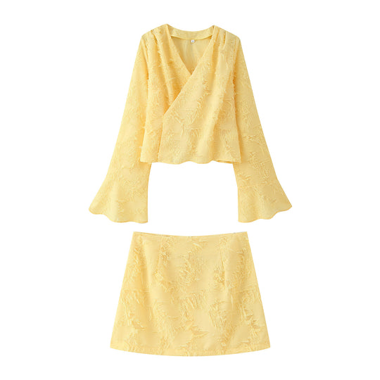 Damen Set aus eleganter Bluse mit weitem Ärmel und modischem Minirock EB