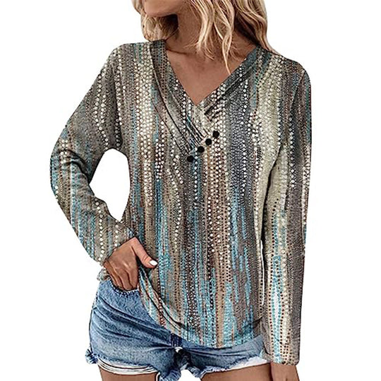 Damen Gerippter V-Ausschnitt Pullover mit Farbverlauf, Zierknöpfen und legerer Passform EB