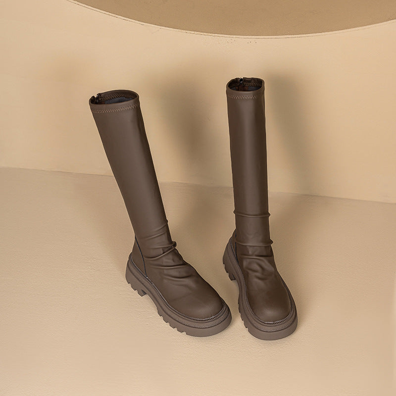 Damen hohe Gummistiefel mit rutschfester Profilsohle und elastischem Schaft EB