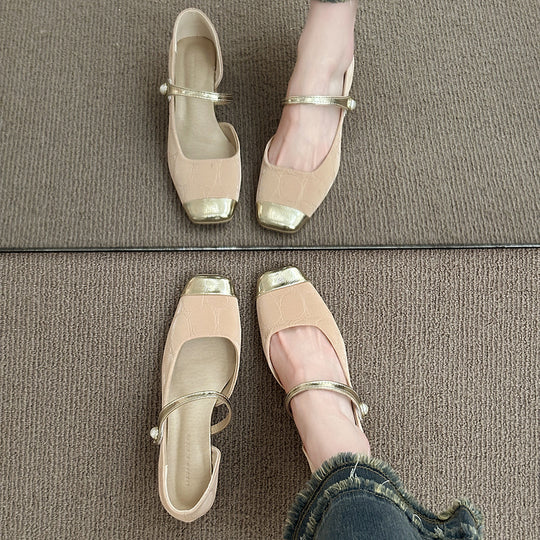Damen elegante Sling-Ballerinas mit hochwertigem Riemen und glänzendem Zehenbereich EB