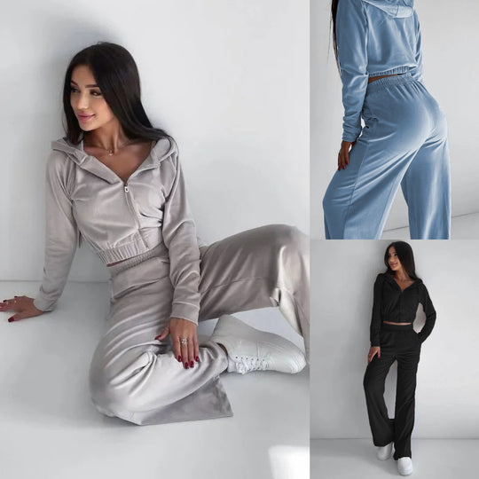 Damen nan kurz geschnittenes Thermo-Fleece-Set mit Halbfront-Reißverschluss und hohem Komfortbund EB