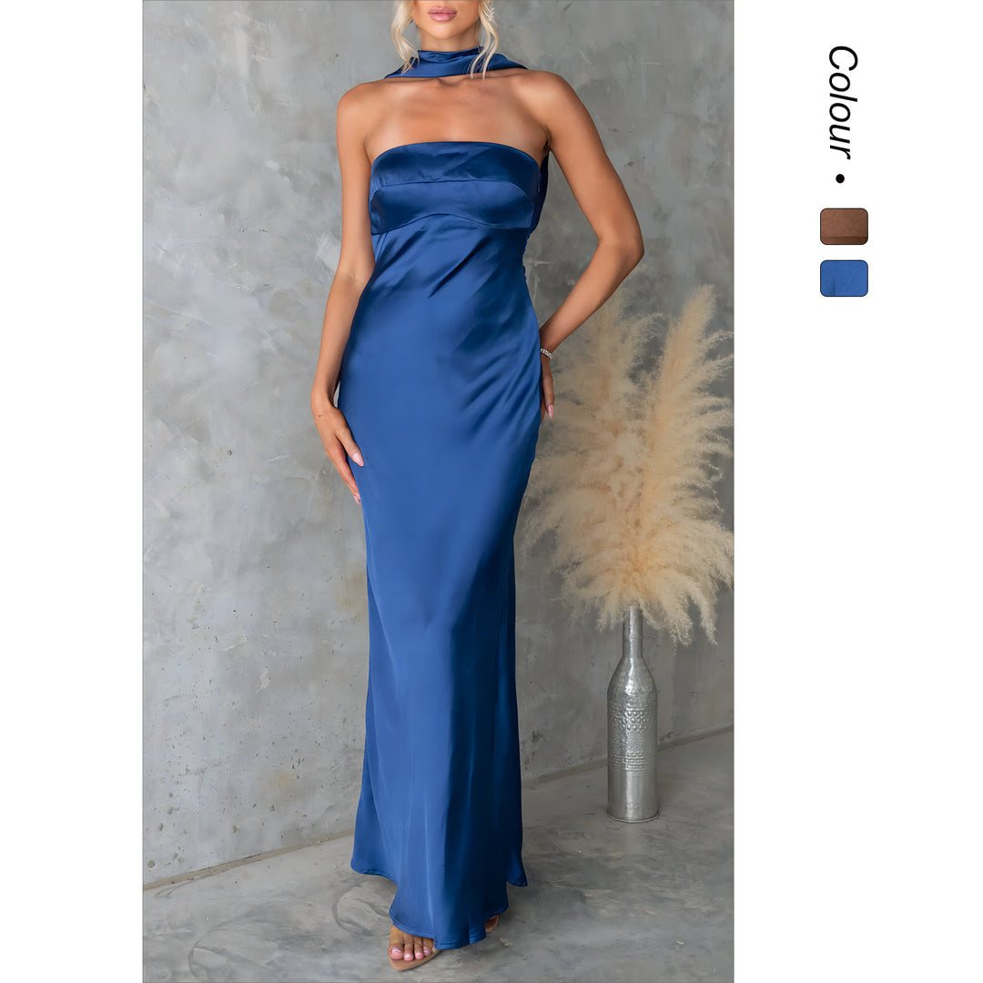 Damen Elegantes Abendkleid mit schulterfreiem Design und schimmerndem Satin EB