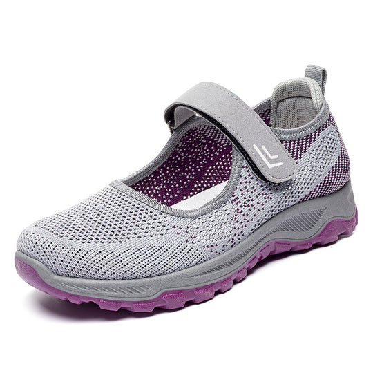 Damen nan gestrickter Mary-Jane-Sneaker mit Klettverschluss, atmungsaktivem Obermaterial und dämpfender Profilsohle EB
