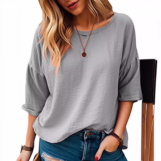 Damen lässiges Oversize-Shirt mit weitem Rundhalsausschnitt EB