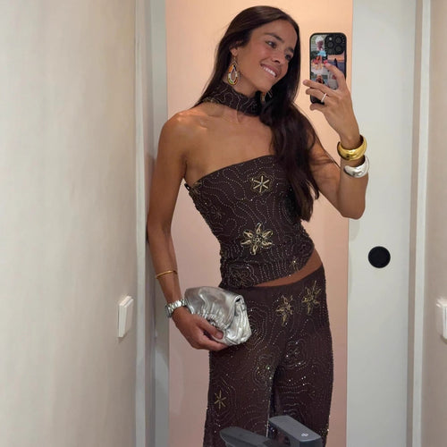 Damen Weite Hosen mit eleganter Stickerei EB