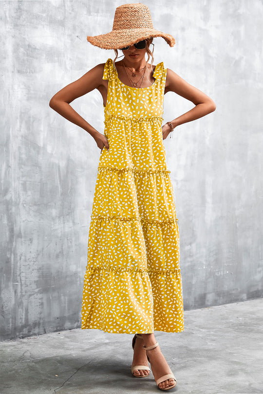 Damen Maxikleid mit verspieltem Volant und zartem Muster EB