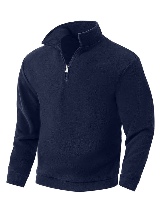Herren nan Fleece-Halbzip-Pullover mit Stehkragen, weichem Teddy-Fleece und elastischen Bündchen EB
