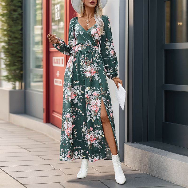 Damen Maxikleid mit floralem Design und seitlichem Schlitz EB