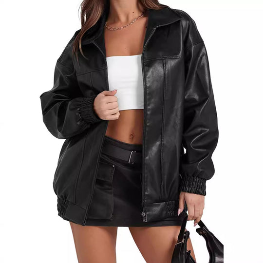 Damen Lässige Oversized-Jacke mit elastischen Bündchen und praktischen Taschen EB