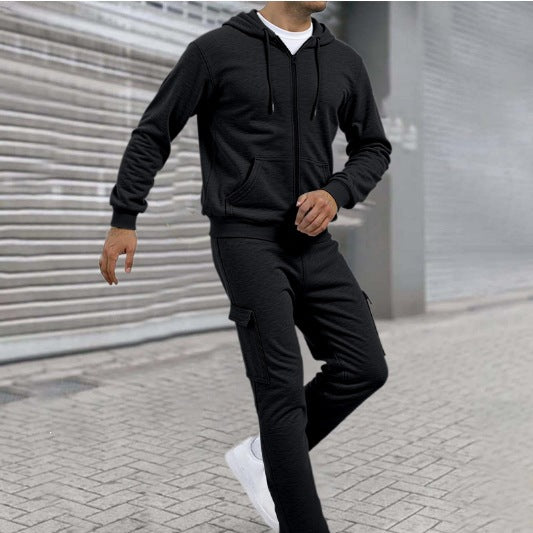 Herren nan athletischer Zip-Sweatset mit Cargo-Jogginghose, ergonomischen Nähten und gerippten Bündchen EB