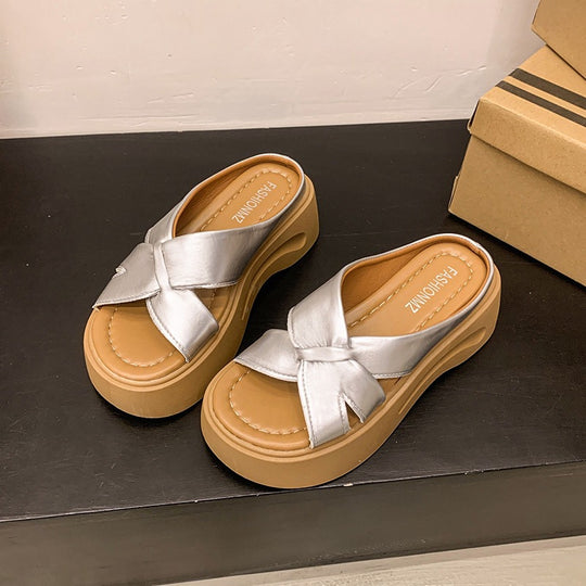 Damen Plateau-Sandalen mit stilvollem Knotendesign und bequemem Fußbett EB