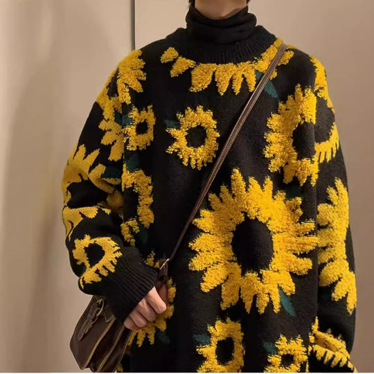 Damen Grobstrickpullover mit floralen Applikationen EB