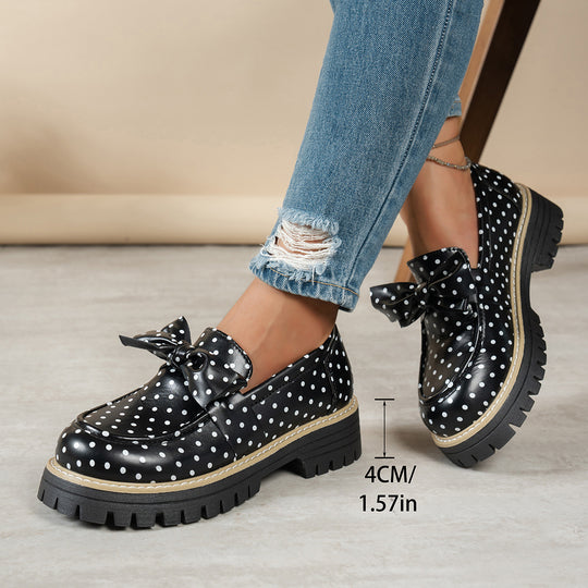 Damen  lässige Loafer mit Pünktchenmuster und Zierschleife auf profilierter Plateau-Sohle EB