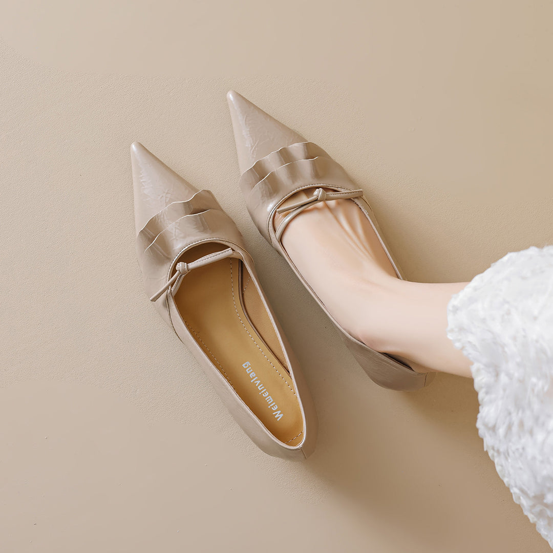 Damen elegante Pointed Ballerinas mit Rüschendetail EB