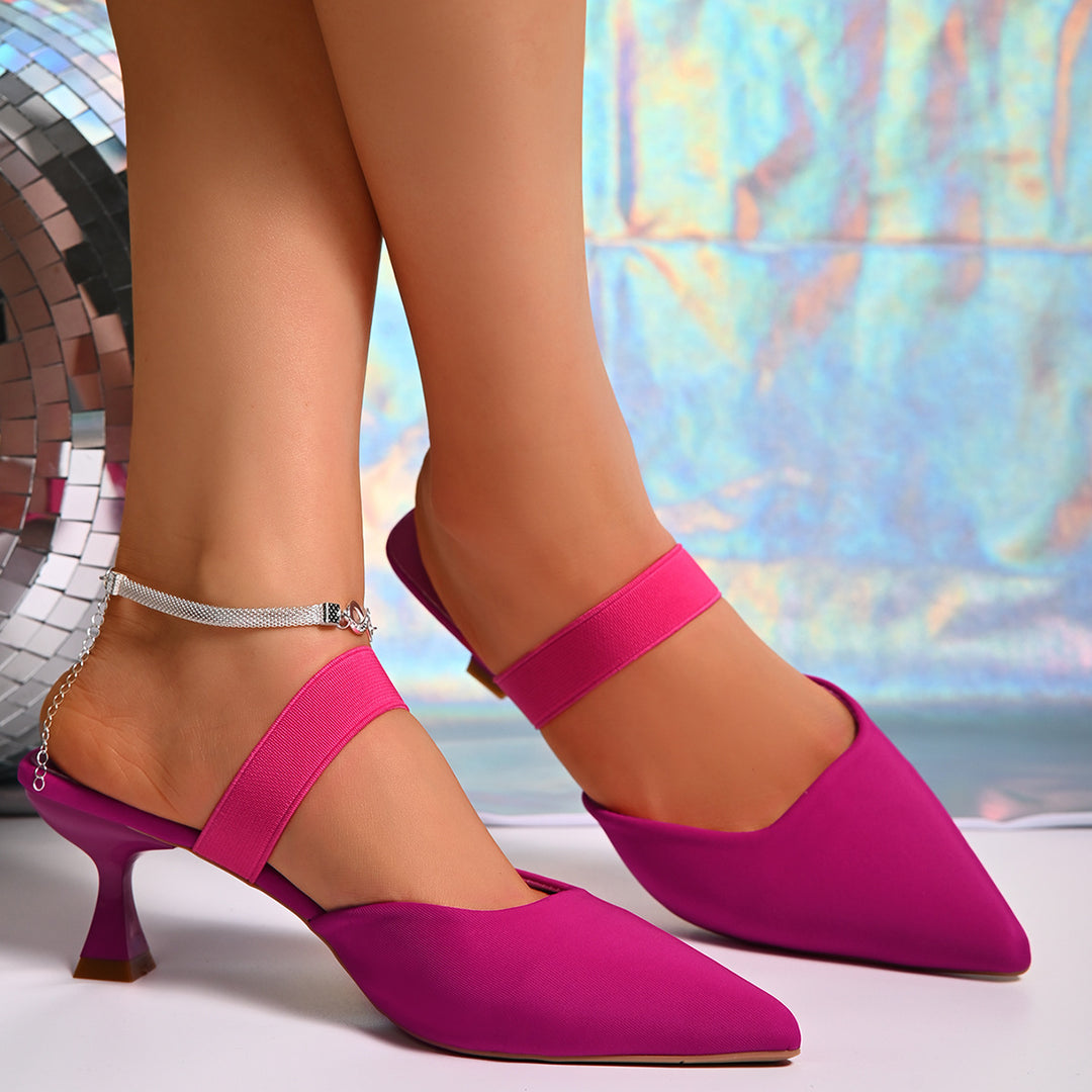 Damen Slingback-Pumps mit elastischem Riemen und modischem Spitzendesign EB