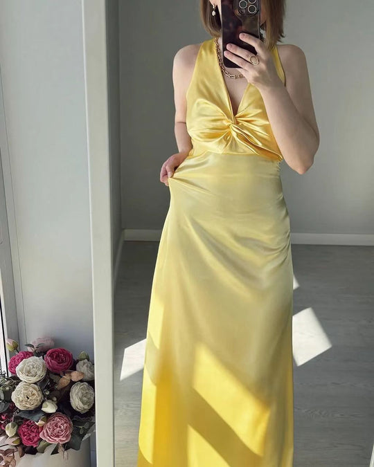 Damen Figurumspielendes Maxikleid mit elegantem V-Ausschnitt und Raffungen EB