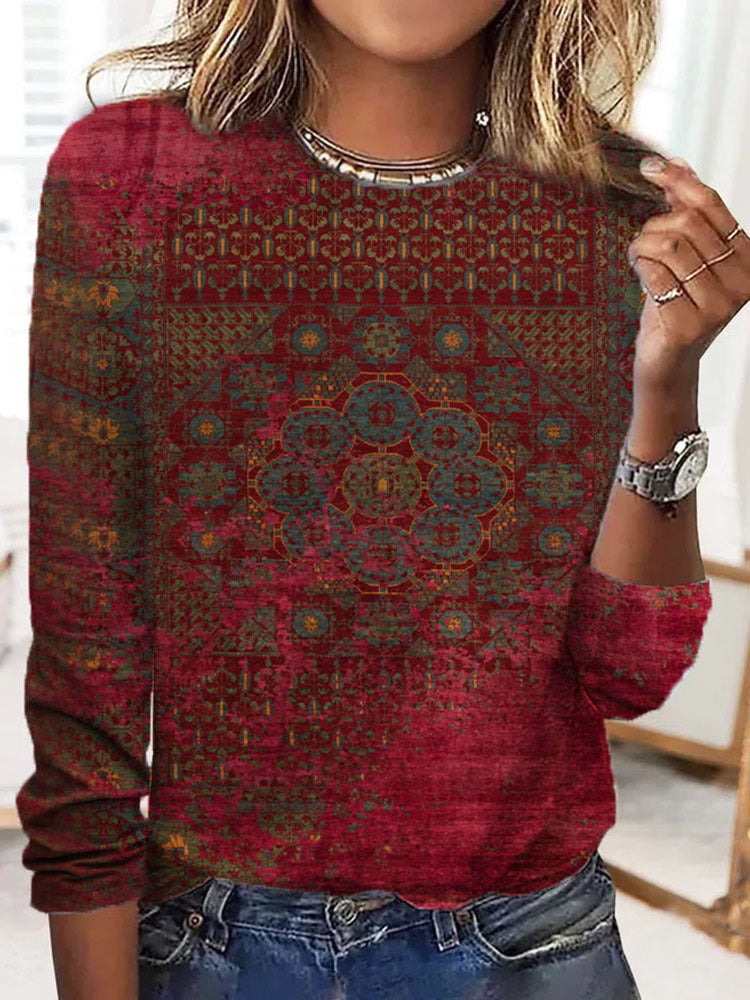 Damen Langärmeliges Oversize-Sweatshirt mit abstraktem Aquarell-Mosaikprint EB