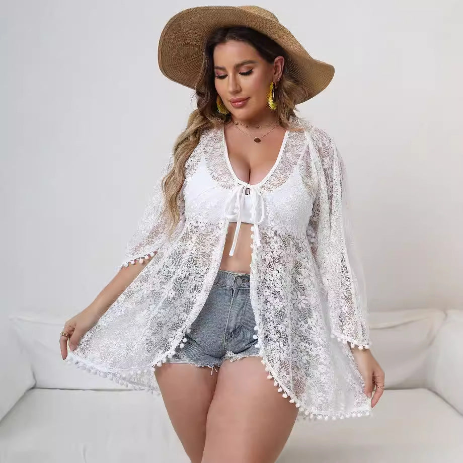 Damen Eleganter Spitzen-Strandüberwurf EB