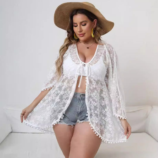 Damen Eleganter Spitzen-Strandüberwurf EB